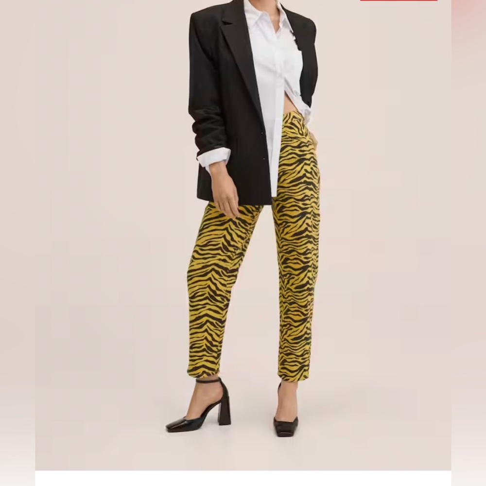 MANGO Animal-print tapered jeans